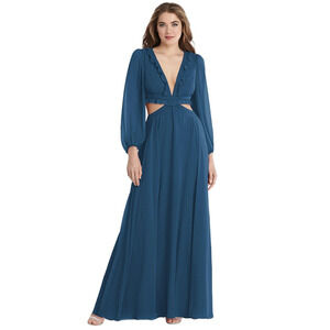 NEW Lovely Women's 18 Harlow Bishop Sleeve Blue Cutout Maxi Dress J1-10